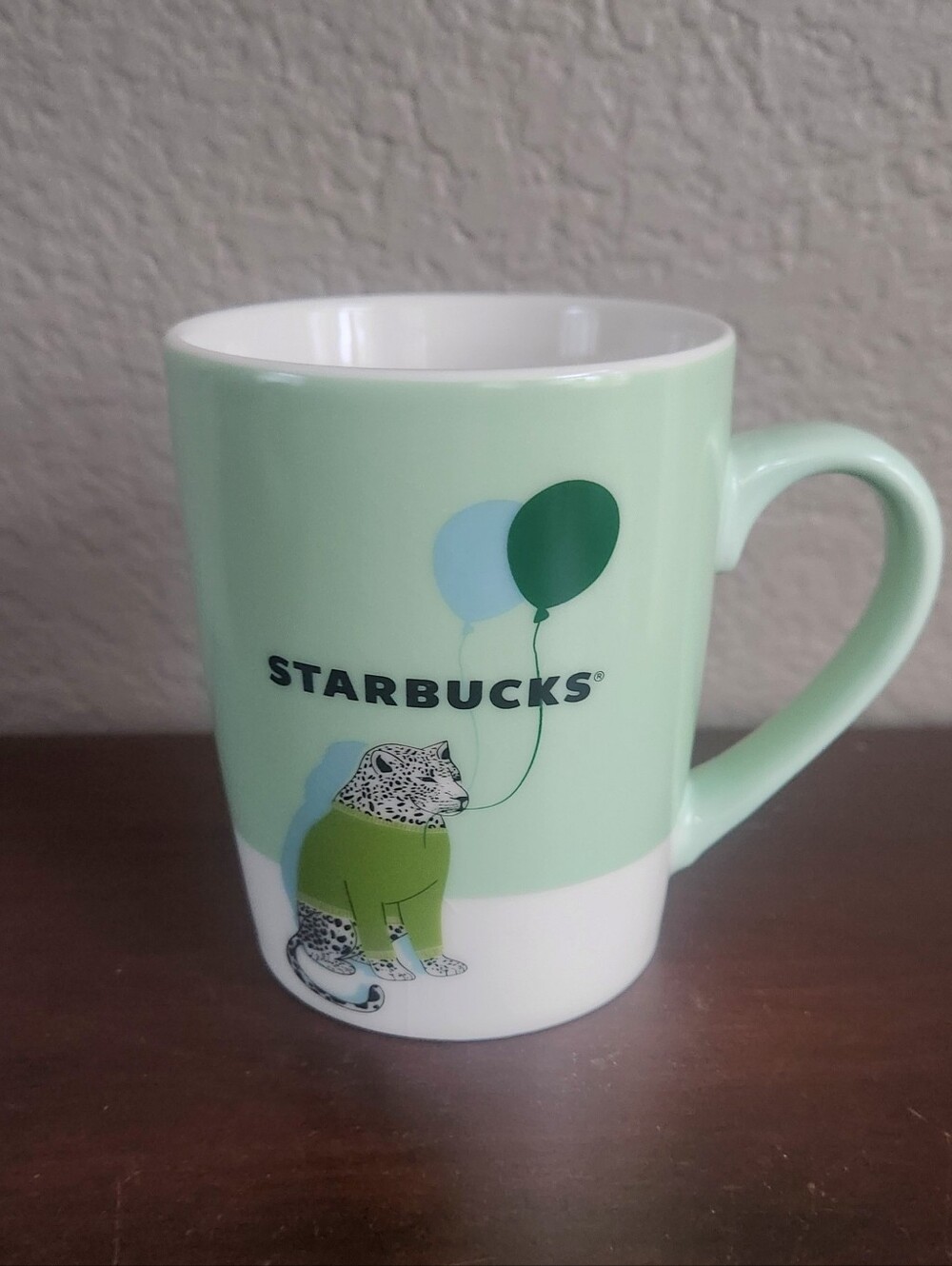 Starbucks Cheetah Sweater Birthday Balloon 2020 Green 10 oz. Coffee Mug EUC $16